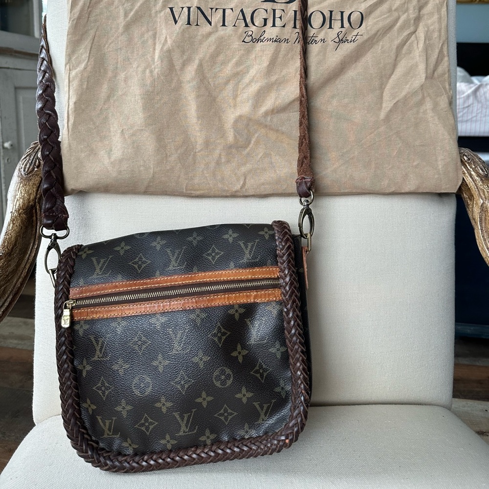 Vintage Boho crossbody. Authentic Louis Vuitton bag upcycled by Vintage Boho